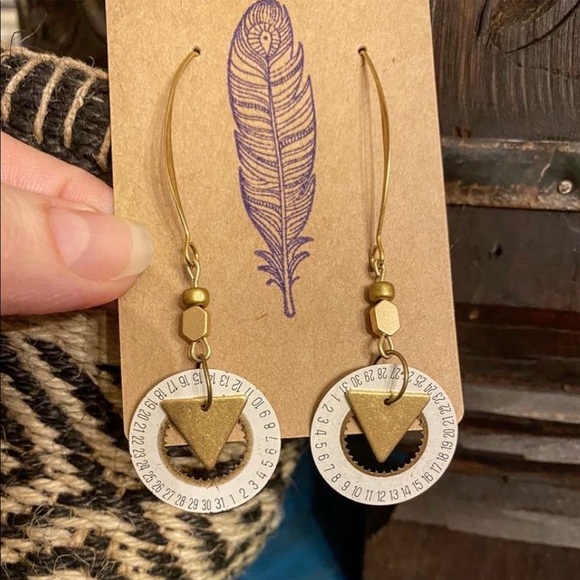 Up-cycled, Vintage Watch Calendar, Brass Earrings by whisperedHEART - Picture 3 of 3